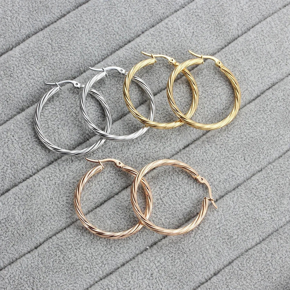 Stainless Steel Hoop Earrings For Women 2025 Statement Round Silver Gold Color Loop Brincos Female Jewelry Wholesale Party Gift