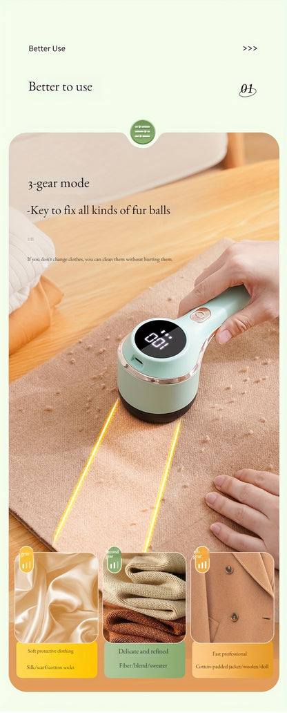 TENGQU Portable Fabric Shaver - USB Rechargeable Lint Remover with LED Display, Quickly & Easily Eliminates Fuzz from Clothes, Sweaters, Sofas, Blankets, Curtains, Mattresses