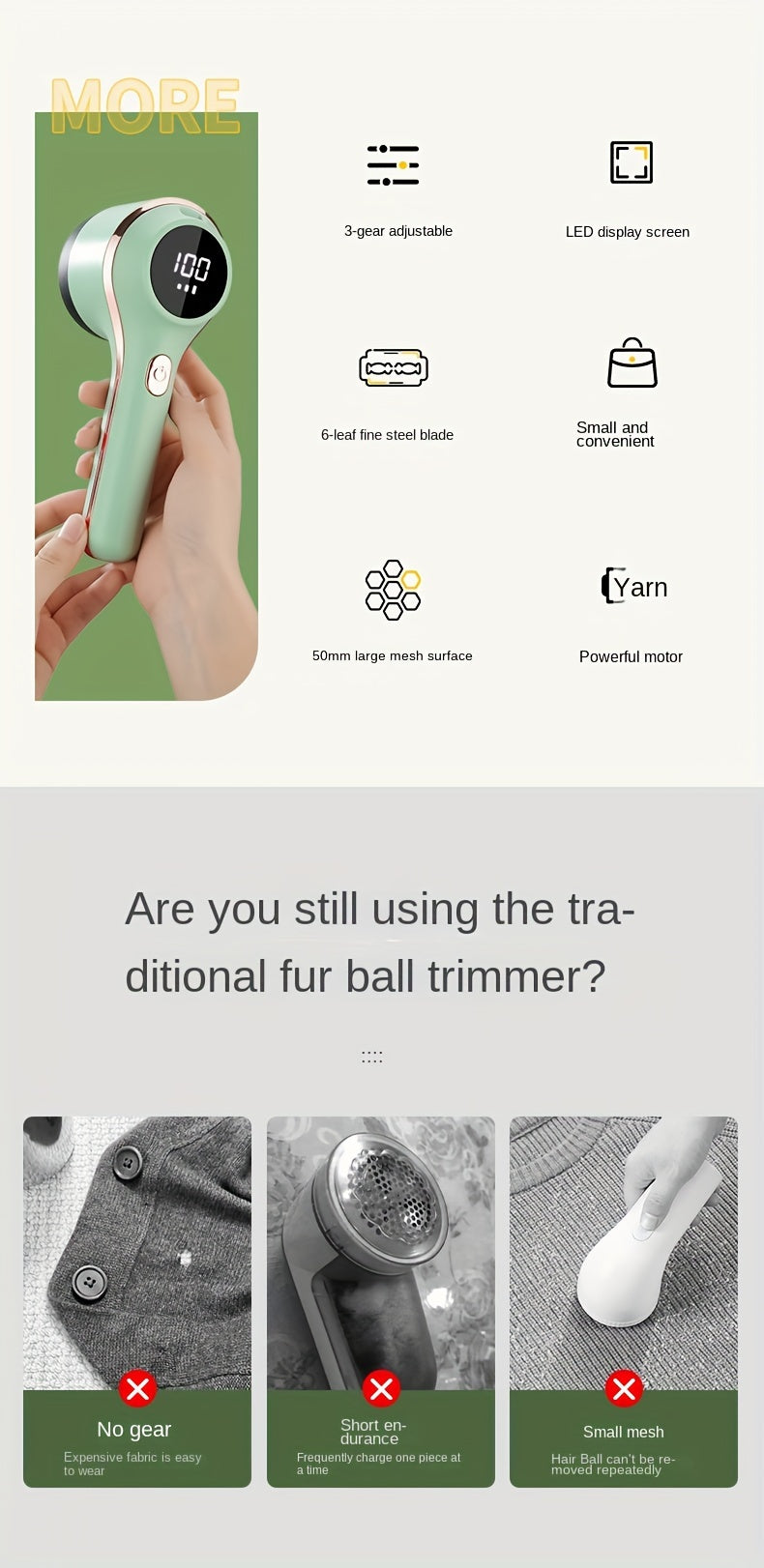 TENGQU Portable Fabric Shaver - USB Rechargeable Lint Remover with LED Display, Quickly & Easily Eliminates Fuzz from Clothes, Sweaters, Sofas, Blankets, Curtains, Mattresses