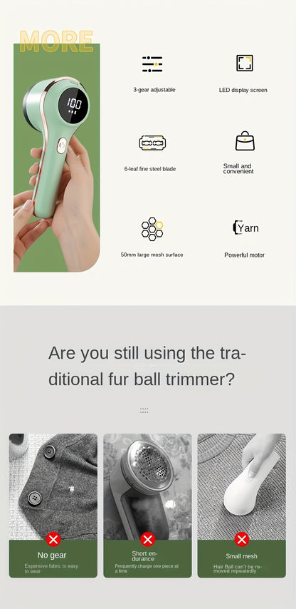 TENGQU Portable Fabric Shaver - USB Rechargeable Lint Remover with LED Display, Quickly & Easily Eliminates Fuzz from Clothes, Sweaters, Sofas, Blankets, Curtains, Mattresses