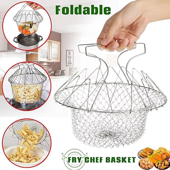 Stainless Steel Chef Basket 12 in 1 Kitchen Tool Deluxe Boiler, Steamer, Strainer & Frying